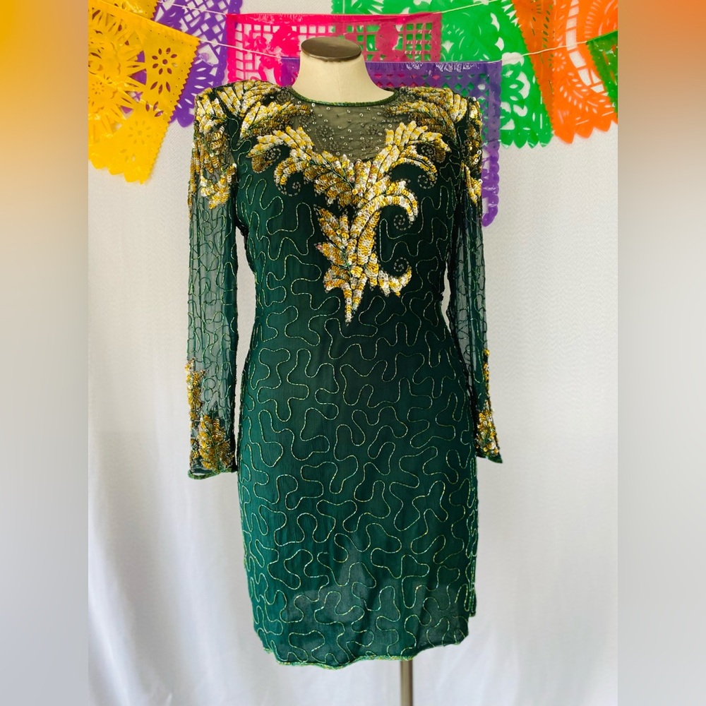 Vintage Green and Gold sparkly gown
